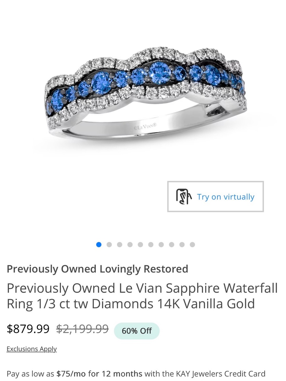 LeVian 14K White Gold Sapphire & Diamond Waterfall Band Ring